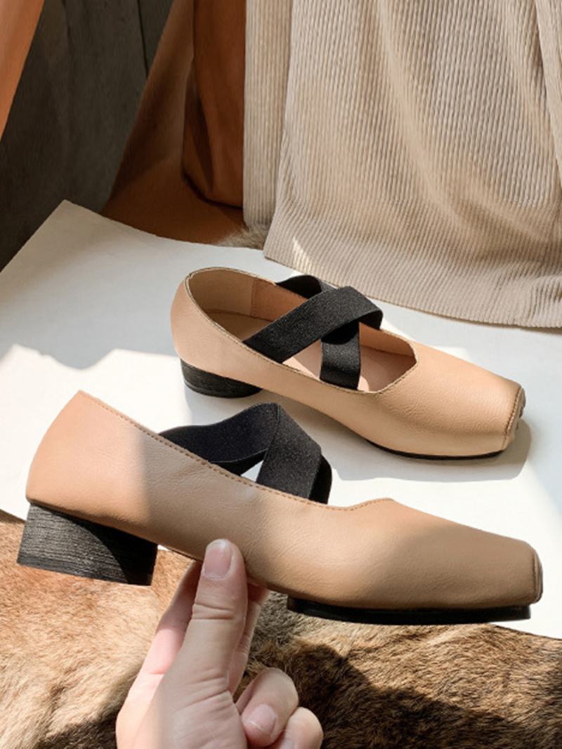 Dámské Ploché Boty Criss Cross Ballrina Ballet Flats S Čtvercovou Špičkou - Khaki