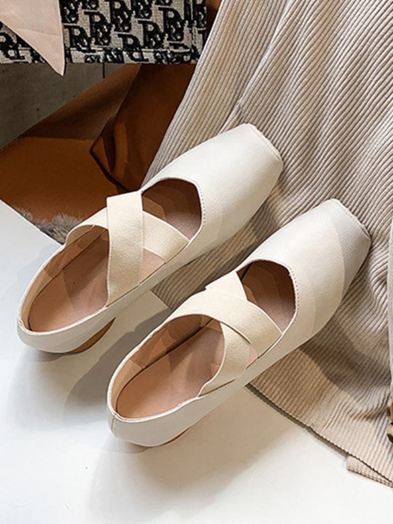 Dámské Ploché Boty Criss Cross Ballrina Ballet Flats S Čtvercovou Špičkou - Béžová