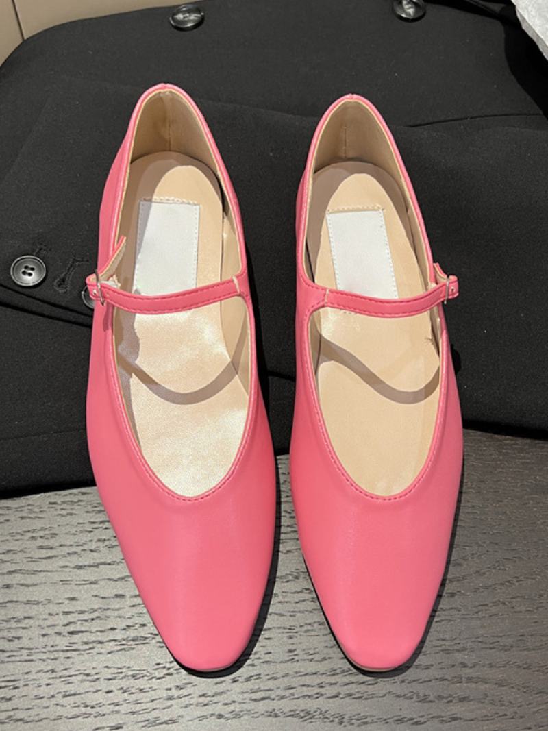 Dámské Černé Ploché Boty Kulaté Špičky Mary Jane Ballet Flats - Růže