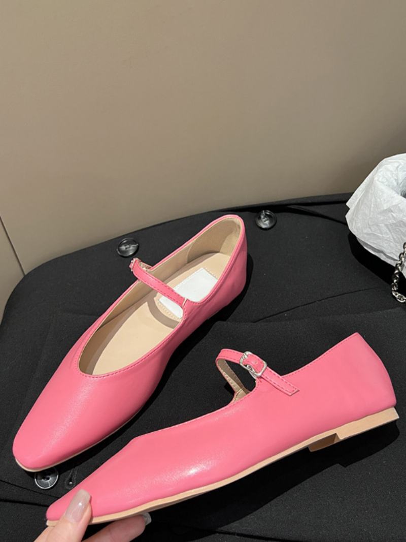 Dámské Černé Ploché Boty Kulaté Špičky Mary Jane Ballet Flats - Růže