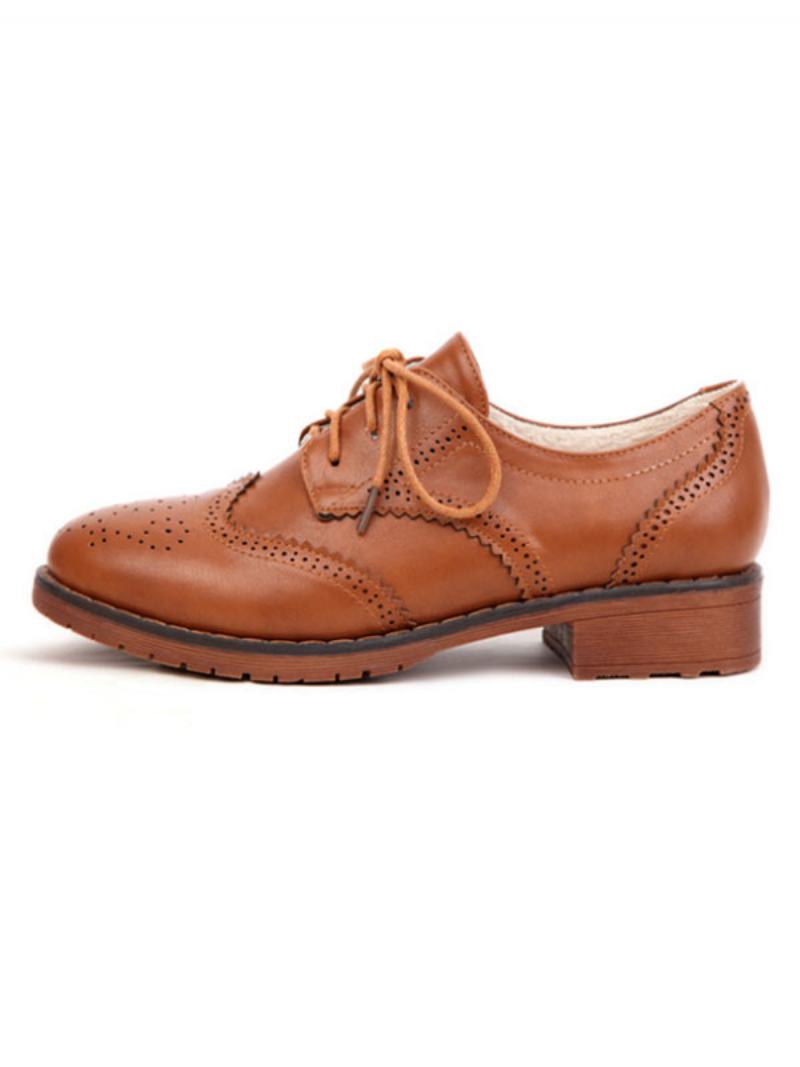 Dámské Šněrovací Boty Oxfords Wingtips - Kávově Hnědá