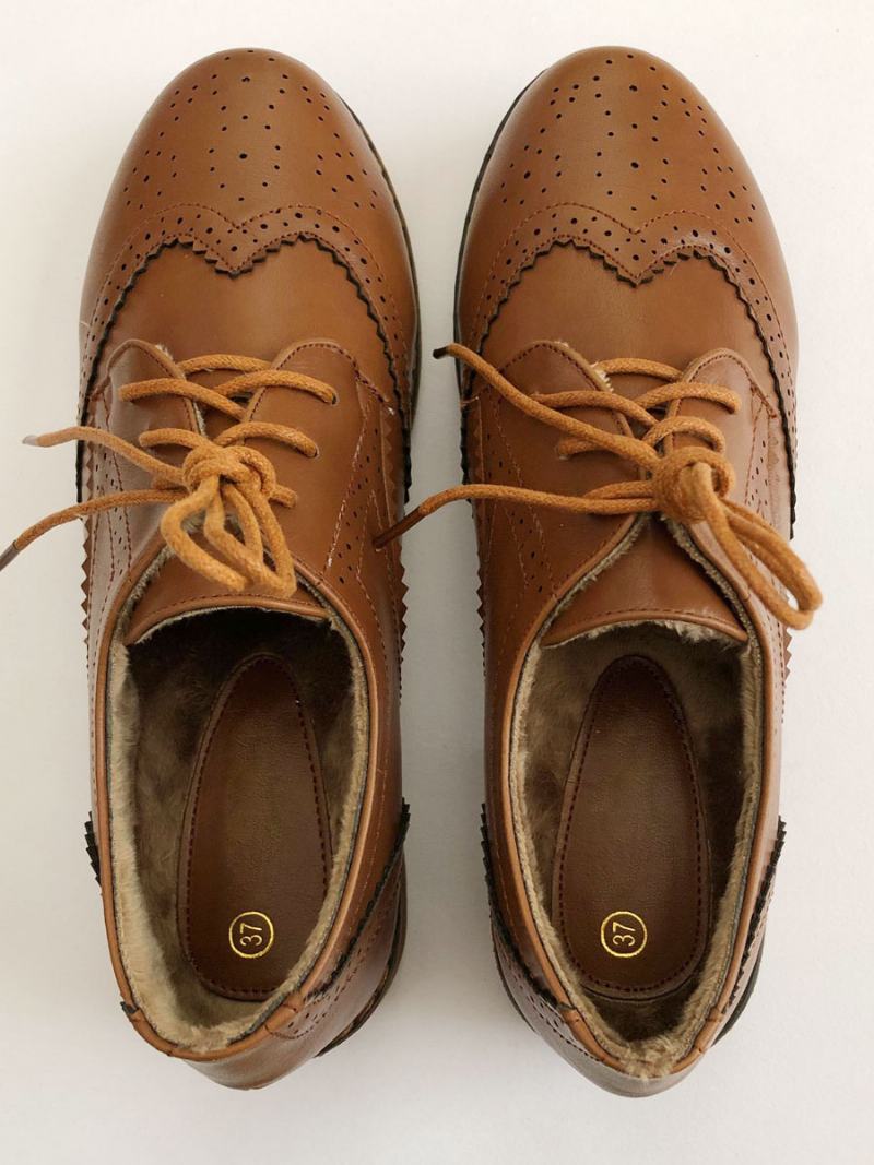 Dámské Šněrovací Boty Oxfords Wingtips - Kávově Hnědá