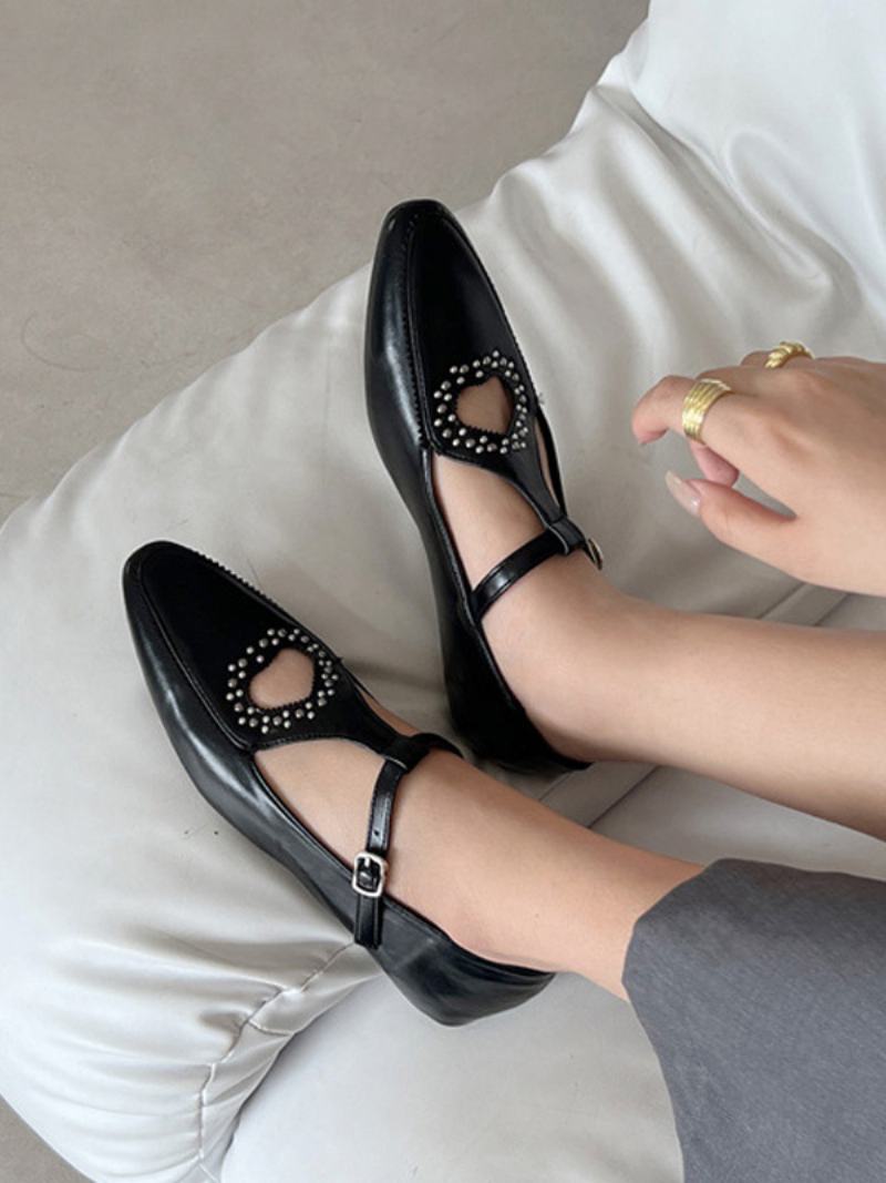 Ploché Boty Black Ballet Flats S Kamínky Se Čtvercovou Špičkou Pro Ženy