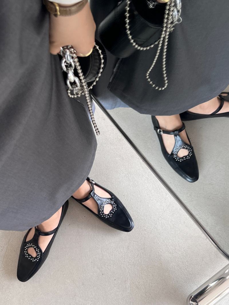 Ploché Boty Black Ballet Flats S Kamínky Se Čtvercovou Špičkou Pro Ženy - Černá