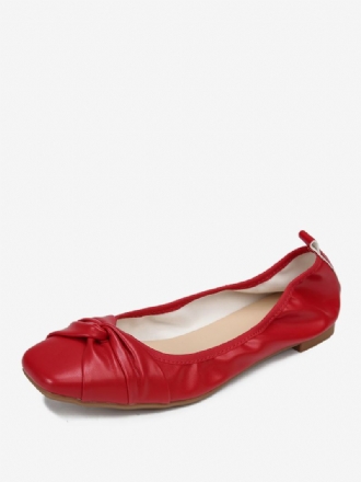 Red Ballet Flats Ženy Mašle Čtvercovou Špičkou Svázané Slip On Boty