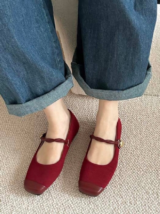 Red Ballet Flats Ženy S Čtvercovou Špičkou Vintage Ploché Boty