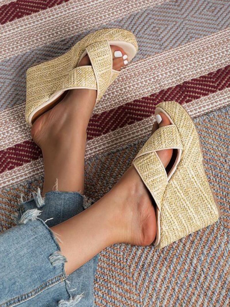 Dámské Hůlkové Sandály Na Klínu S Otevřenou Špičkou Criss Cross Sandal Slides - Světle Žlutá