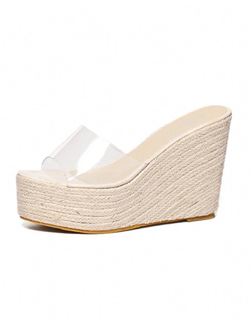 Dámské Meruňkové Sandály Na Klínku Clear Peep Toe Mule Espadrille Wedges