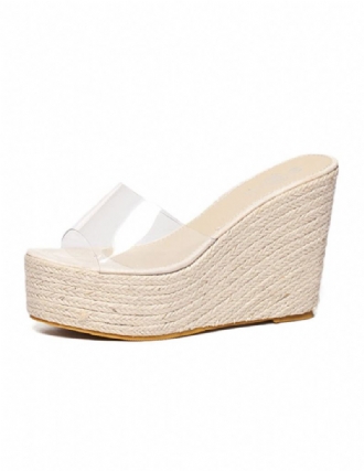 Dámské Meruňkové Sandály Na Klínku Clear Peep Toe Mule Espadrille Wedges