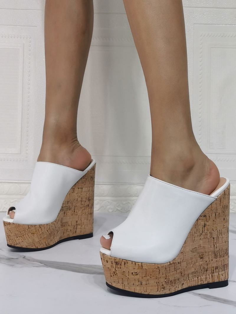 Dámské Peep Toe Platforma Wedge Mules - Bílý