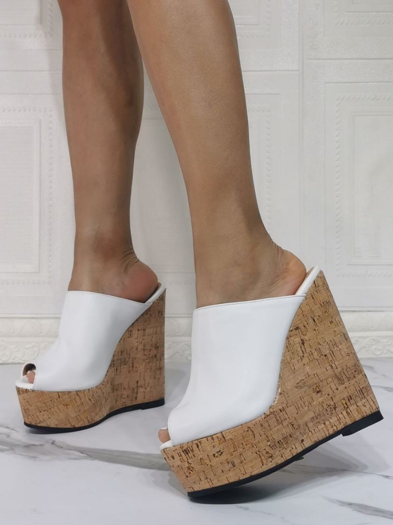 Dámské Peep Toe Platforma Wedge Mules - Bílý