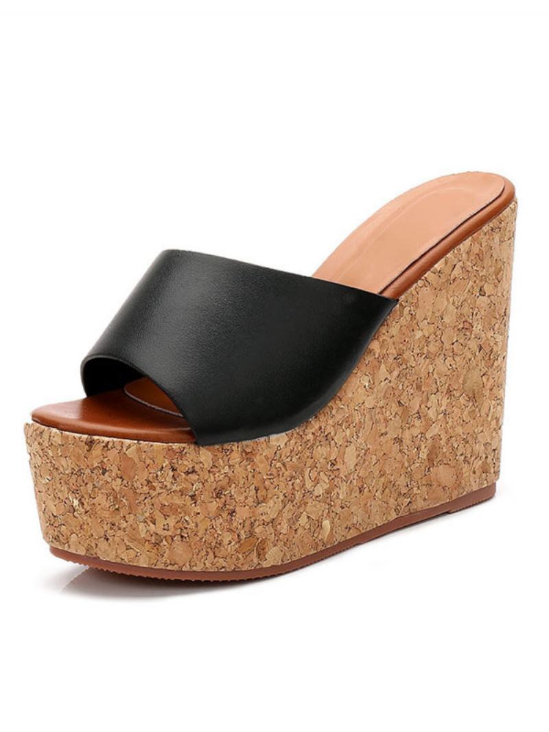 Dámské Podpatky Cork Wedge Mule - Černá