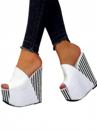 Dámské Pruhy Platforma Wedge Mules