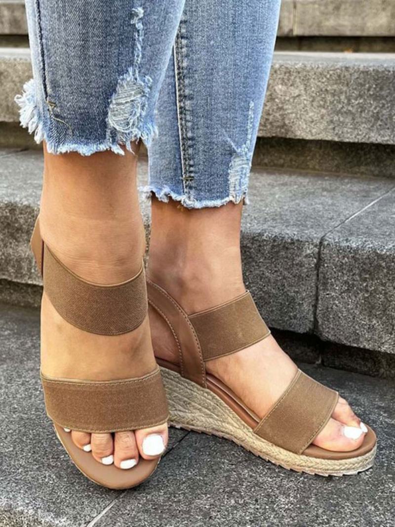 Dámské Sandály Espadrilky Na Klínu Street Wear Pu Kožené S Otevřenou Špičkouespadrilky - Káva Hnědá