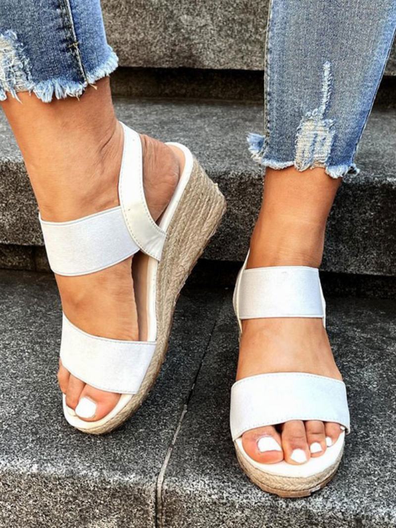 Dámské Sandály Espadrilky Na Klínu Street Wear Pu Kožené S Otevřenou Špičkouespadrilky - Bílá