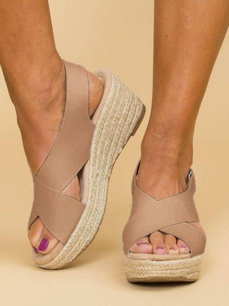 Dámské Sandály Espadrilky Na Klínu Street Wear Pu Kožené S Otevřenou Špičkouespadrilky - Béžová