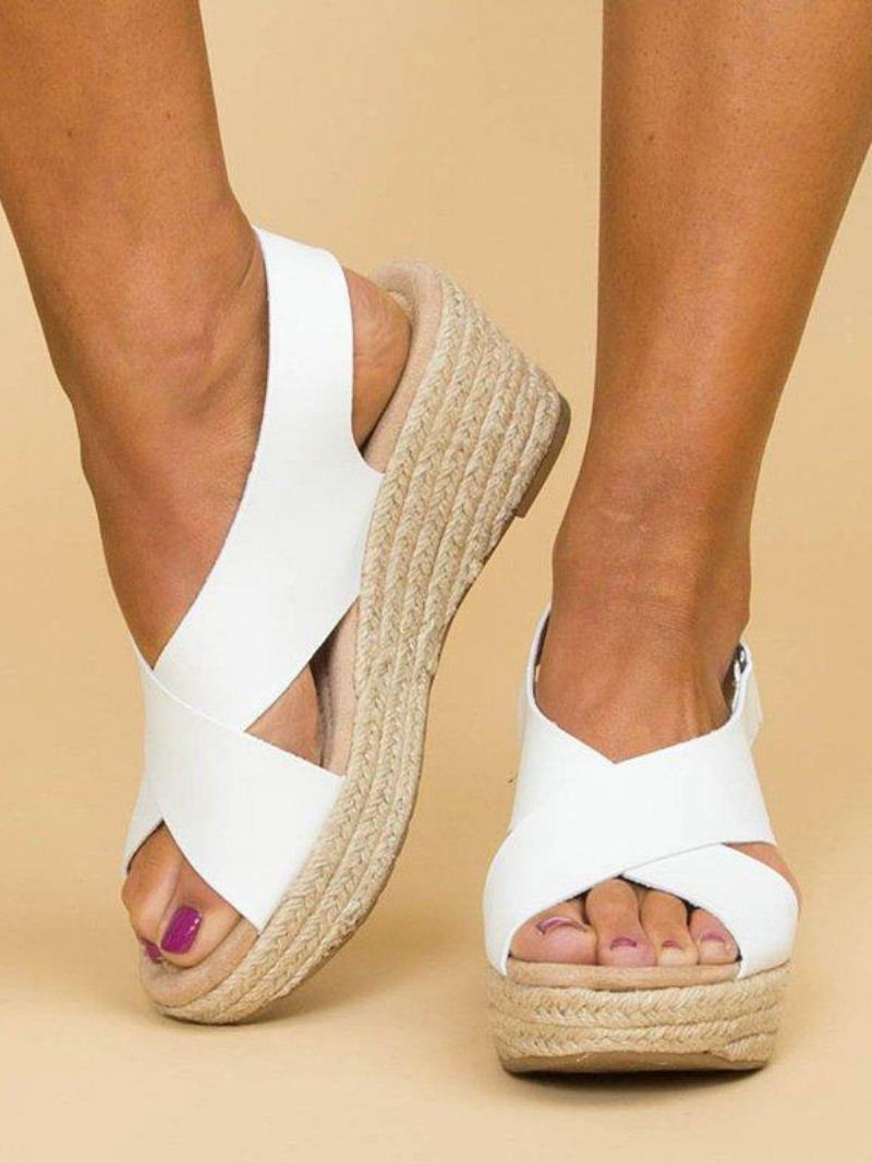 Dámské Sandály Espadrilky Na Klínu Street Wear Pu Kožené S Otevřenou Špičkouespadrilky - Bílá