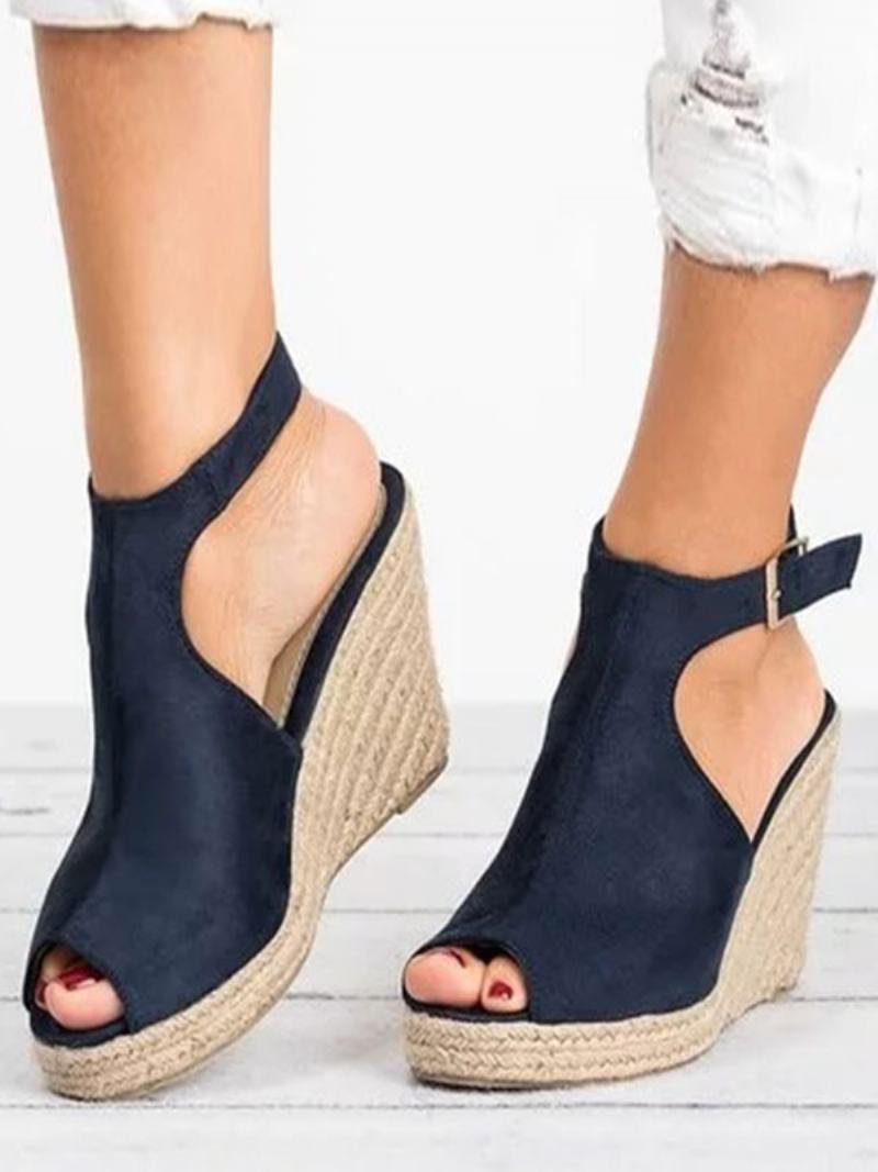 Dámské Sandály Espadrilles S Otevřenou Špičkou Terry Wedge - Sytě Modrá