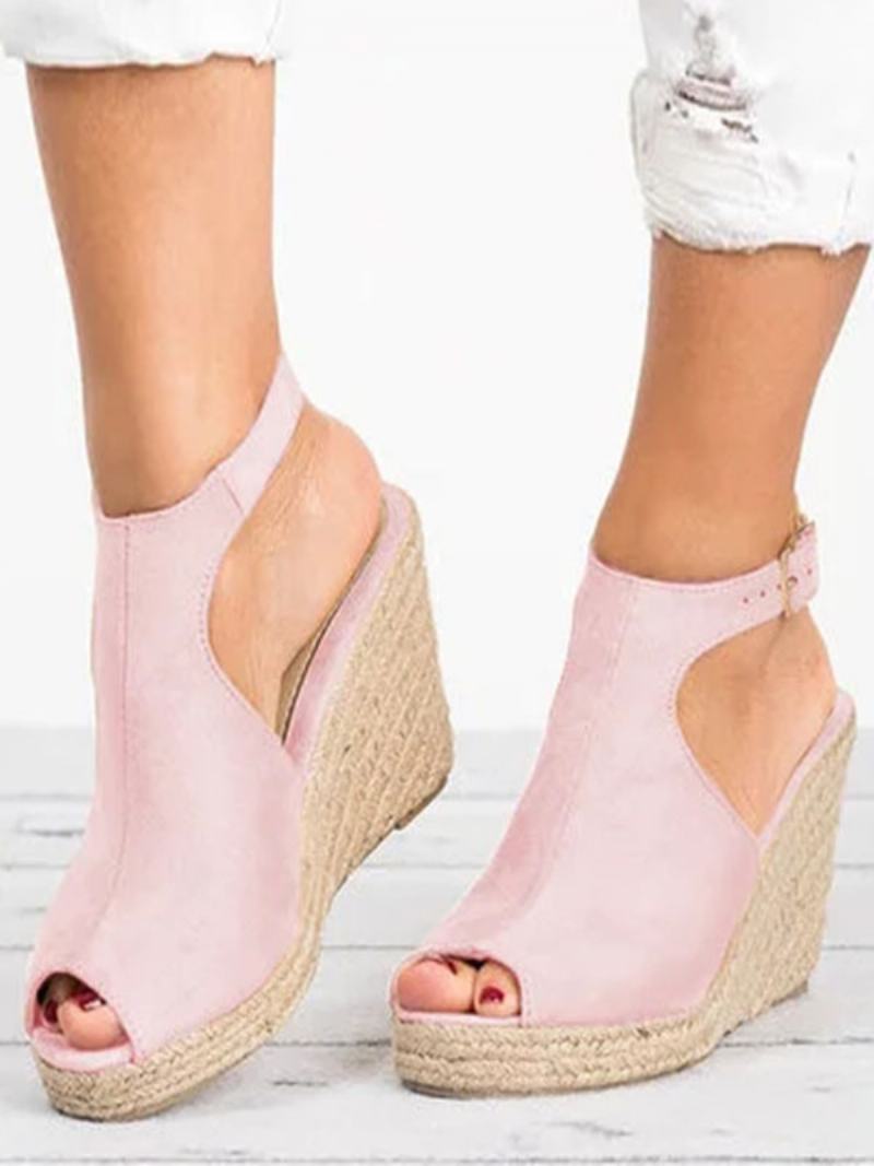 Dámské Sandály Espadrilles S Otevřenou Špičkou Terry Wedge - Růžová