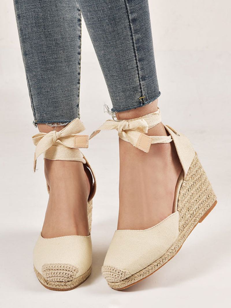 Dámské Sandály Espadrilles Se Špičatou Špičkou Terry Wedge - Béžová