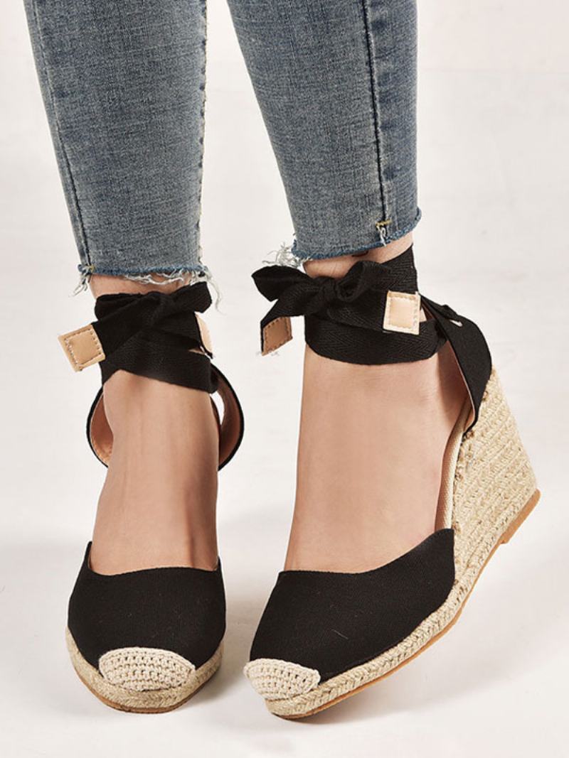 Dámské Sandály Espadrilles Se Špičatou Špičkou Terry Wedge - Černá