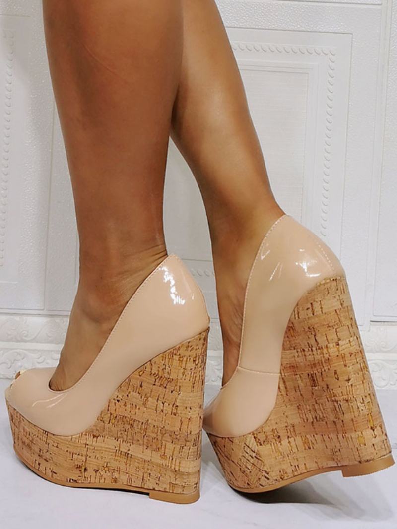 Dámské Sexy Sandály Na Vysokém Podpatku Nude Patent Pu Svršek Peep Toe Klínovém - Žlutá / Červená