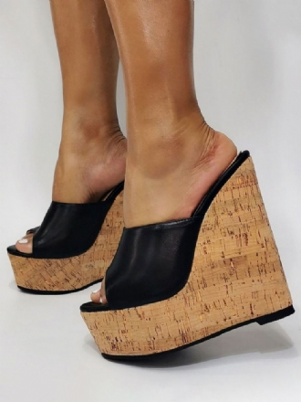 Dámské Černé Sandály Na Platformě Peep Toe Wedge