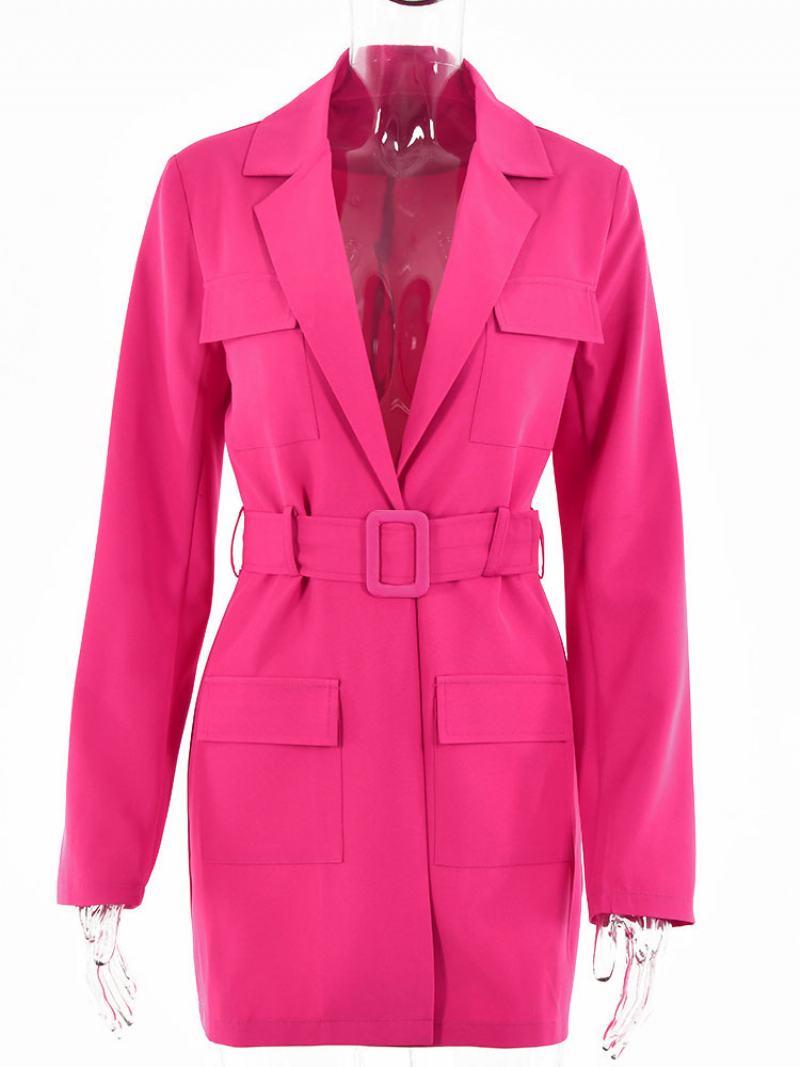 Blazer Jacket Rose Jednobarevné Turndown Límec Opasek Uvolněný Střih Jarní Podzim Elegantní Šaty Streetové Svrchní Oblečení Pro Ženy - Růžová