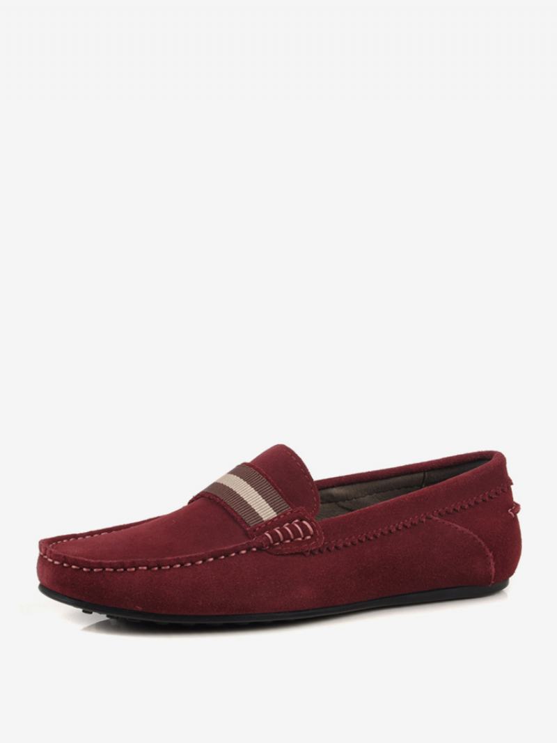 Hovězí Kůže Pánské Loafer Slip On Boty - Červená