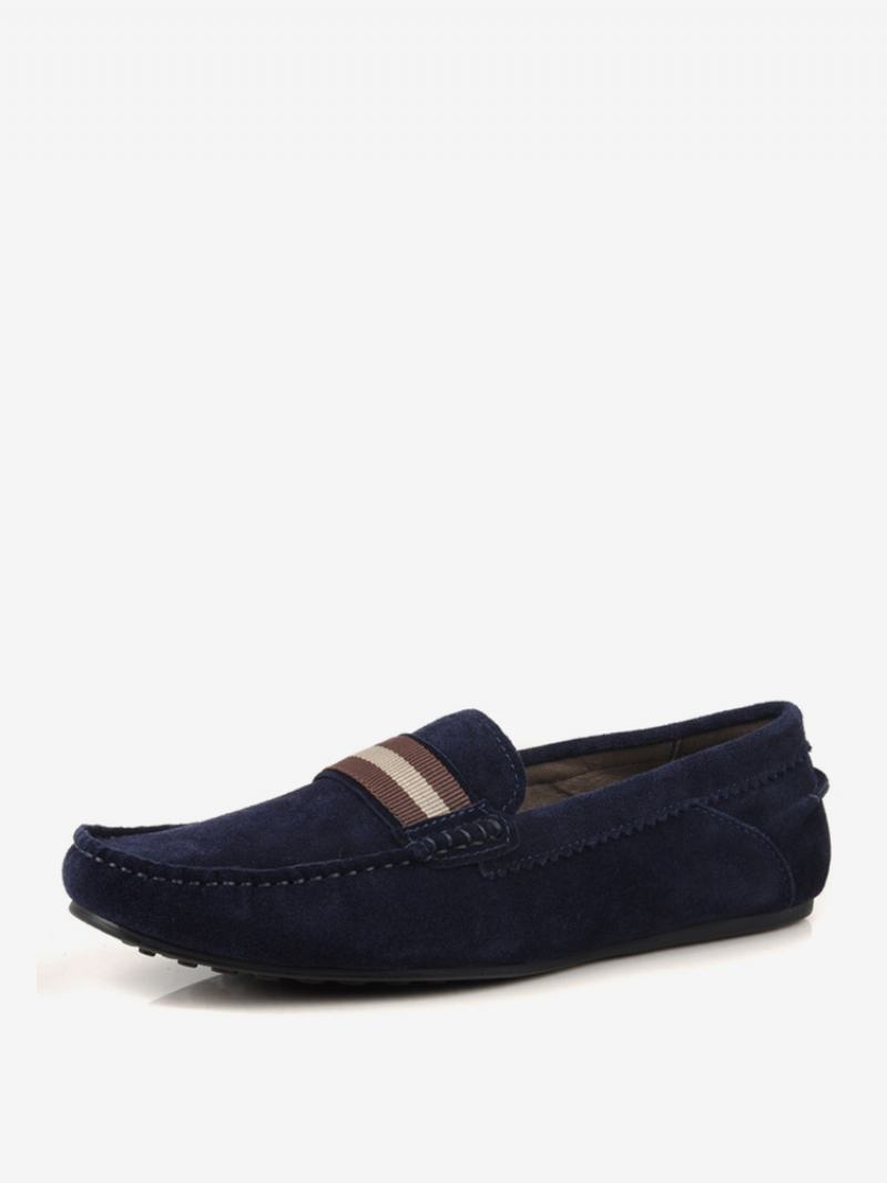 Hovězí Kůže Pánské Loafer Slip On Boty - Sytě Modrá