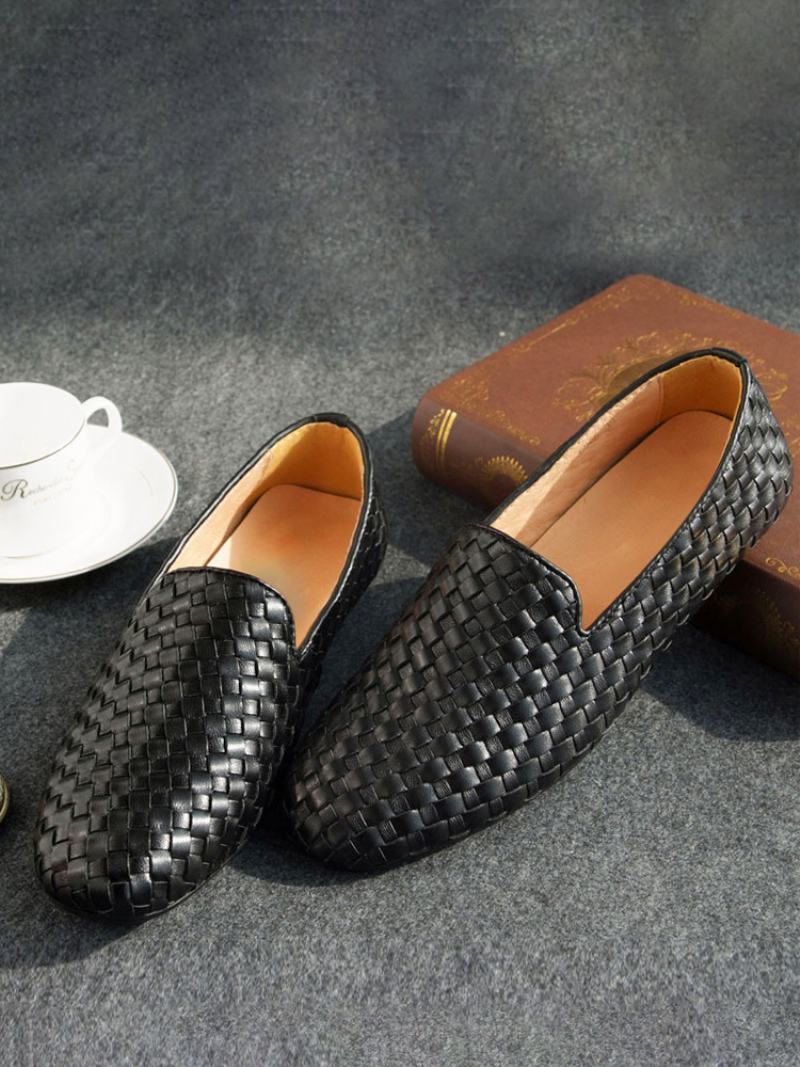 Hovězí Kůže Pánské Slip On Loafer Boty - Černá