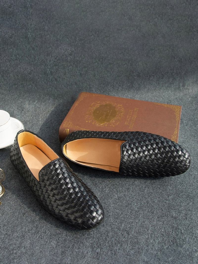 Hovězí Kůže Pánské Slip On Loafer Boty - Černá