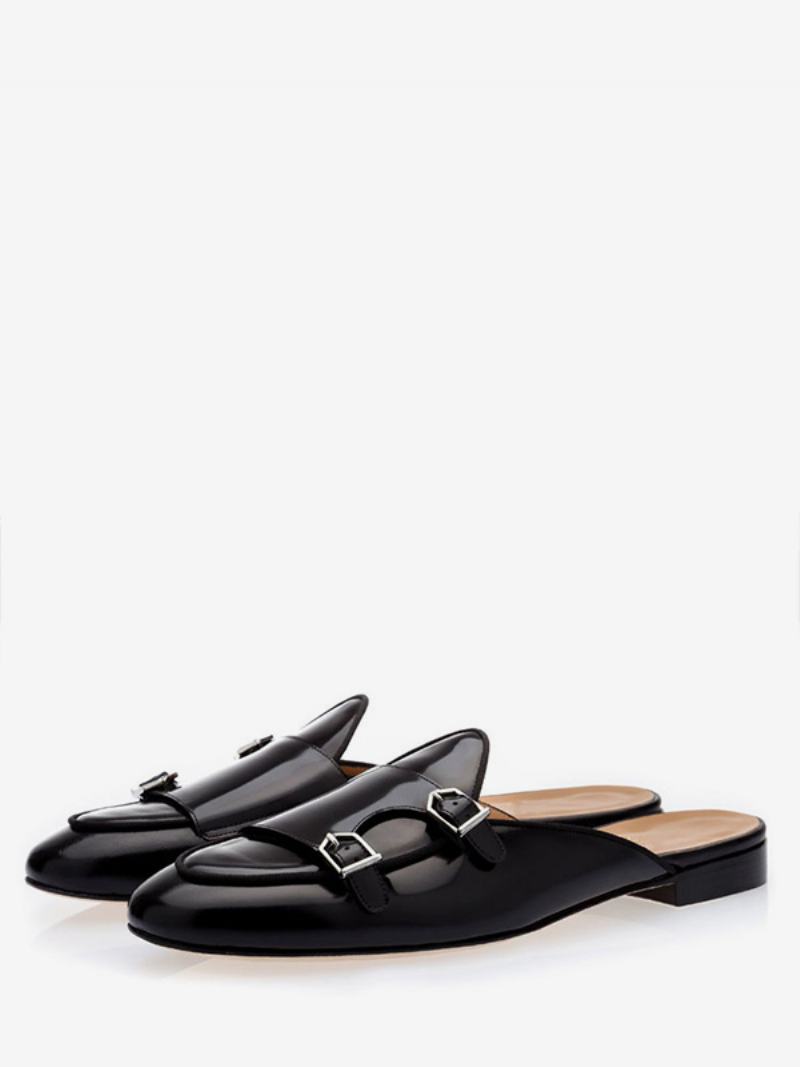 Pánské Black Monk Strap Loafer Mules Slip Na Plesové Společenské Boty