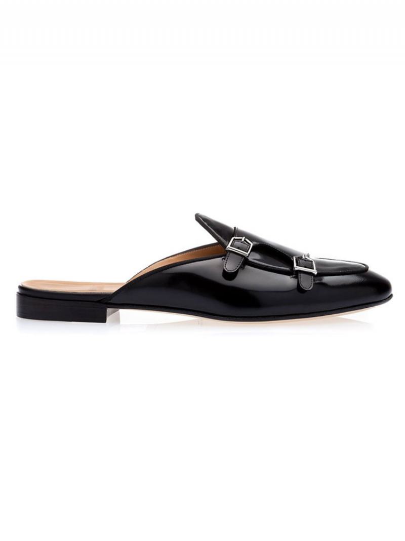 Pánské Black Monk Strap Loafer Mules Slip Na Plesové Společenské Boty - Černá