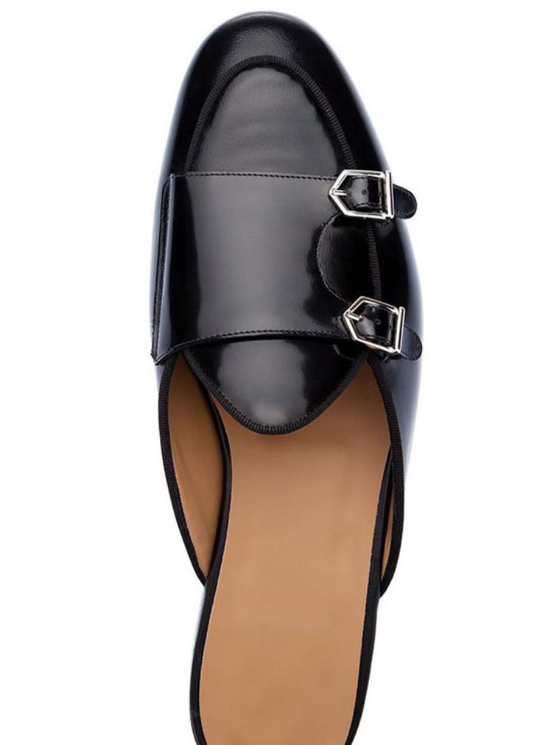 Pánské Black Monk Strap Loafer Mules Slip Na Plesové Společenské Boty - Černá