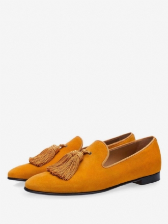 Pánské Boty Mustard Slip On Tassel Mokasíny V Pantoflích Svatební Na Ples