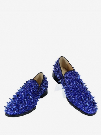 Pánské Boty Spike Loafers Glitter Blue Kulaté Špičky Prom Party Svatební