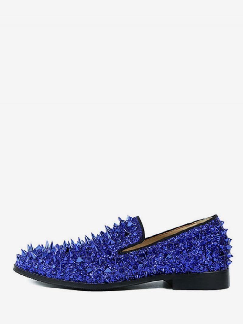 Pánské Boty Spike Loafers Glitter Blue Kulaté Špičky Prom Party Svatební - Modrá