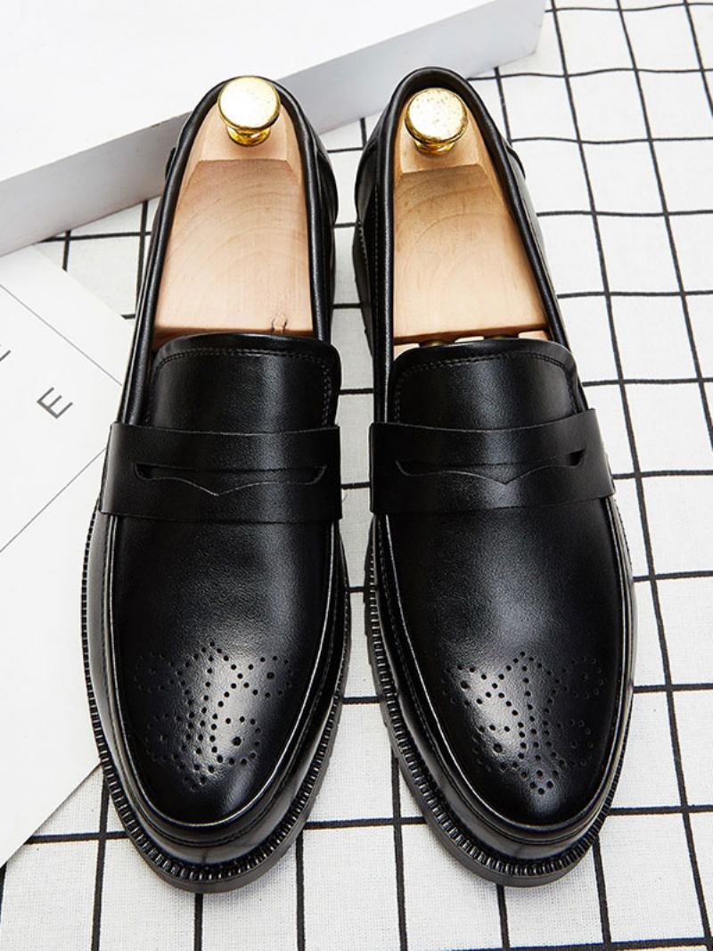 Pánské Brogues Penny Slip On Loafers Boty - Černá