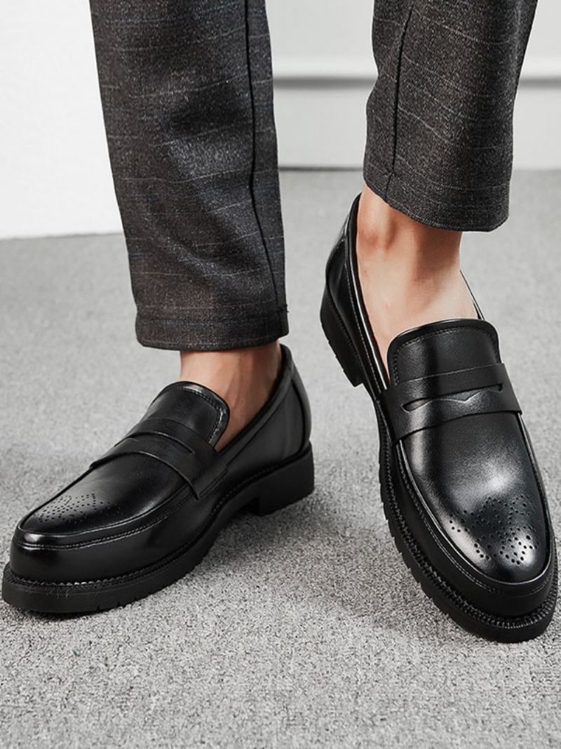 Pánské Brogues Penny Slip On Loafers Boty - Černá