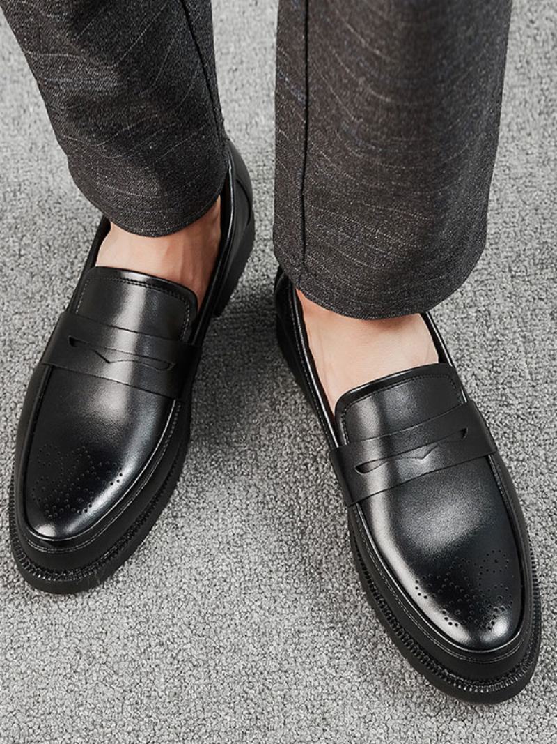 Pánské Brogues Penny Slip On Loafers Boty - Černá