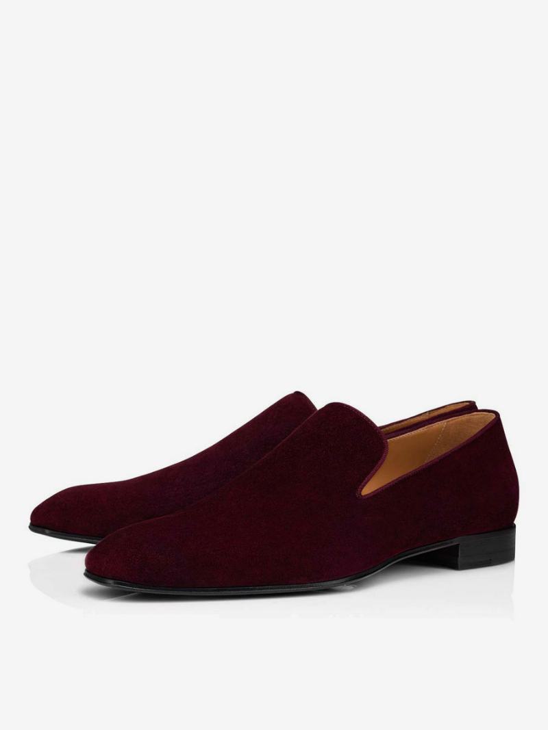 Pánské Faux Suede Loafer Prom Party Svatební Boty Nazouvací Hranatá Semišová Kůže - Vínová