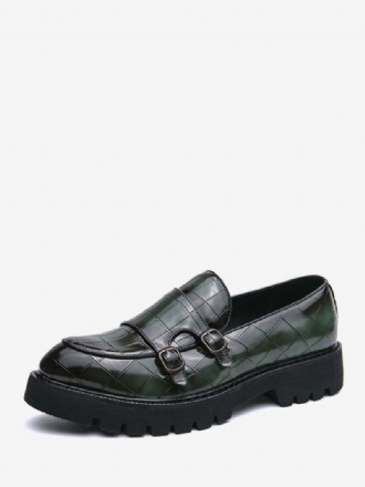 Pánské Mokasínové Boty Pu Leather Monk Strap Plaid Slip-on