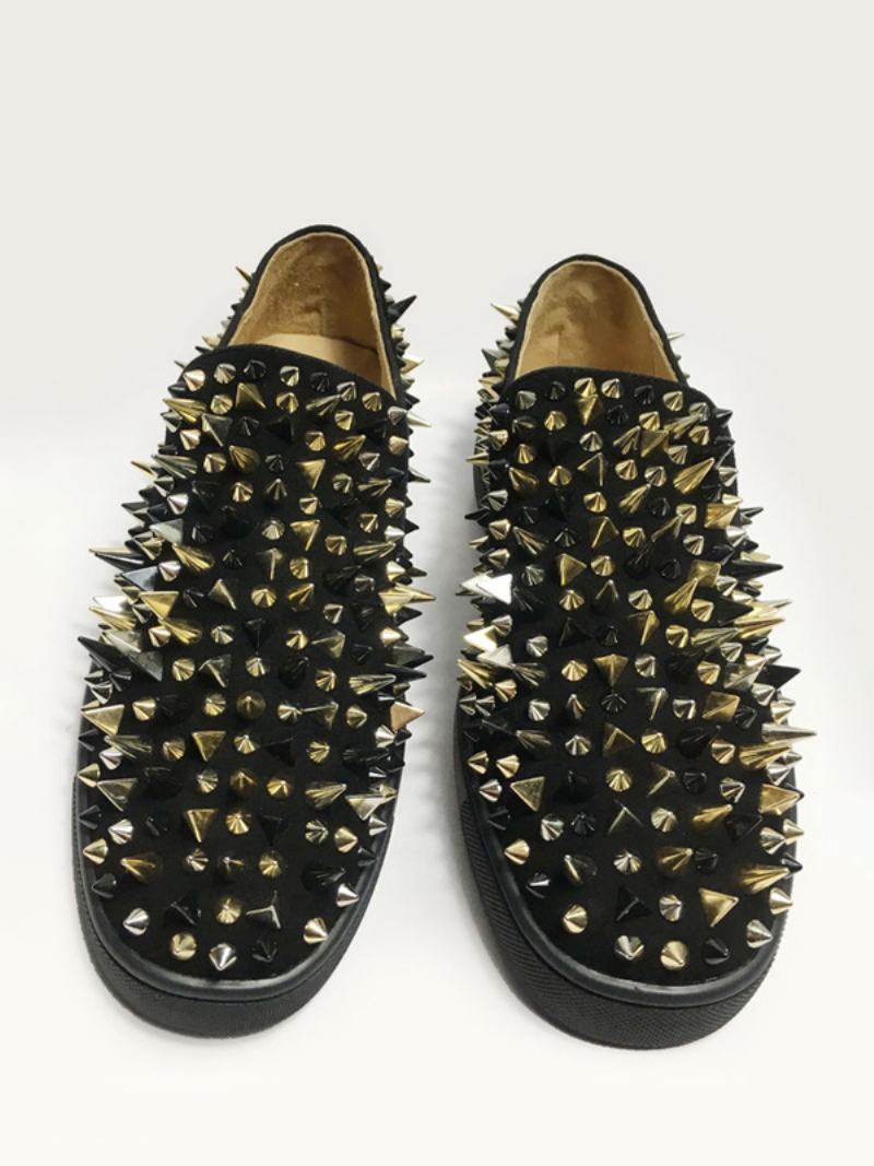 Pánské Nazouvací Boty Black Suede Spikes Loafers