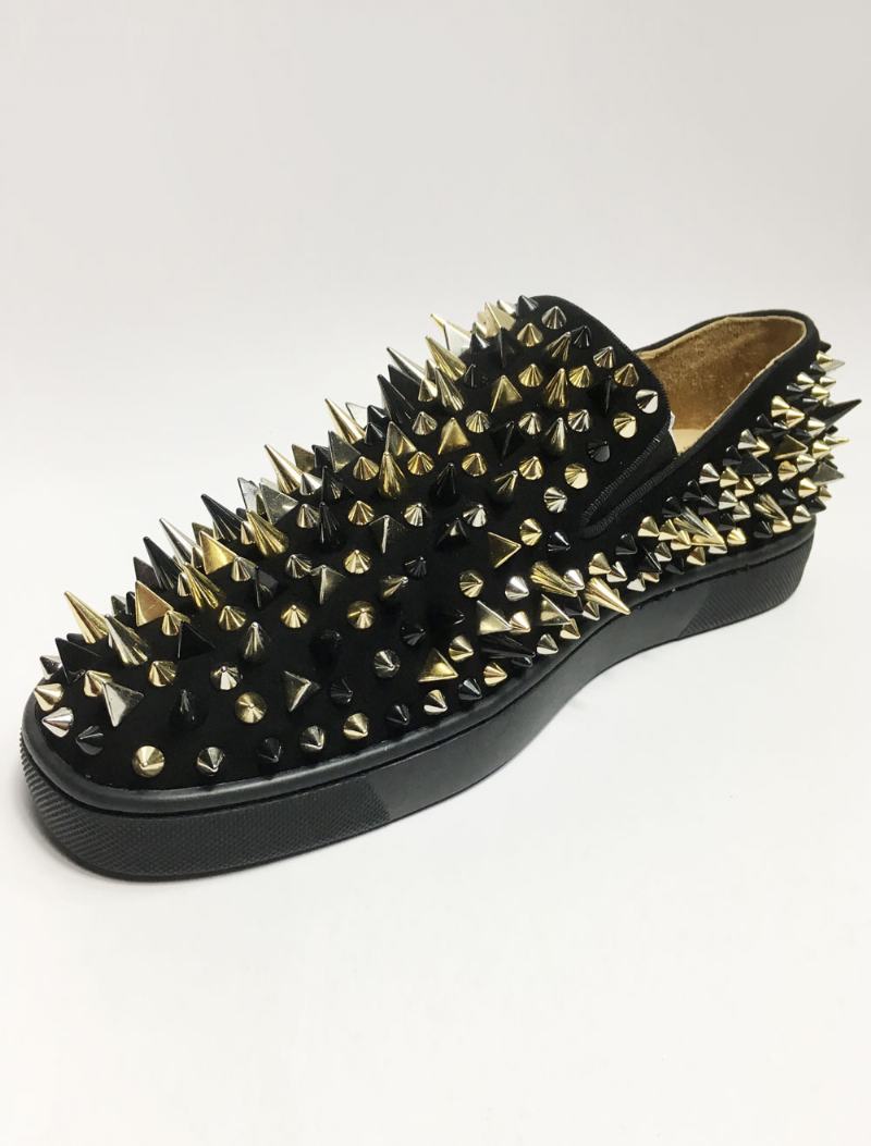 Pánské Nazouvací Boty Black Suede Spikes Loafers - Černá