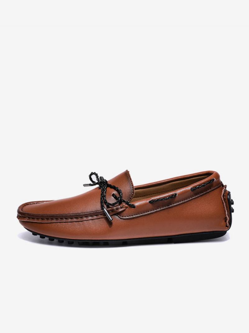 Pánské Polobotky Loafer Slip-on S Kulatou Špičkou Pu Kůže - Kávově Hnědá