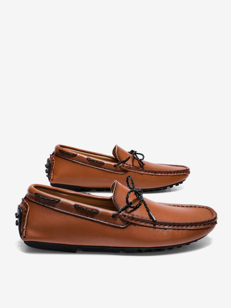 Pánské Polobotky Loafer Slip-on S Kulatou Špičkou Pu Kůže - Kávově Hnědá