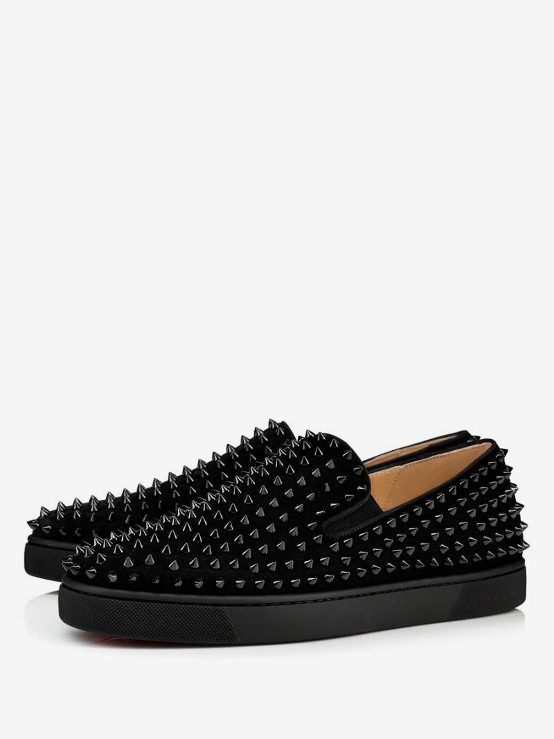 Pánské Černé Semišové Slip-on Spike Tenisky Na Ples Svatbu