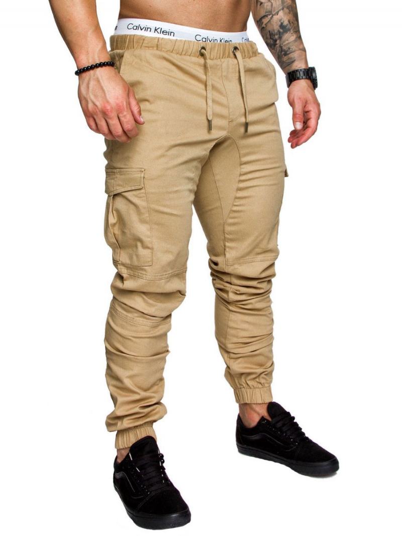 Kalhoty Pro Muže Casual Natural Pas Rovné Cargo Bílé - Khaki