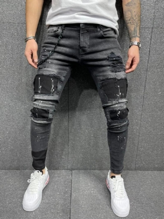 Pánské Džíny Pánská Móda Chic Distressed Antique Design Skinny Black